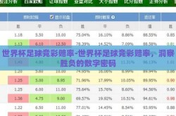 世界杯足球竞彩赔率-世界杯足球竞彩赔率，洞察胜负的数字密码