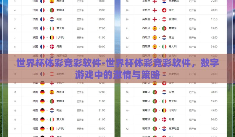 世界杯体彩竞彩软件-世界杯体彩竞彩软件,数字游戏中的激情与策略 世界杯体彩竞彩软件-世界杯体彩竞彩软件,数字游戏中的激情与策略