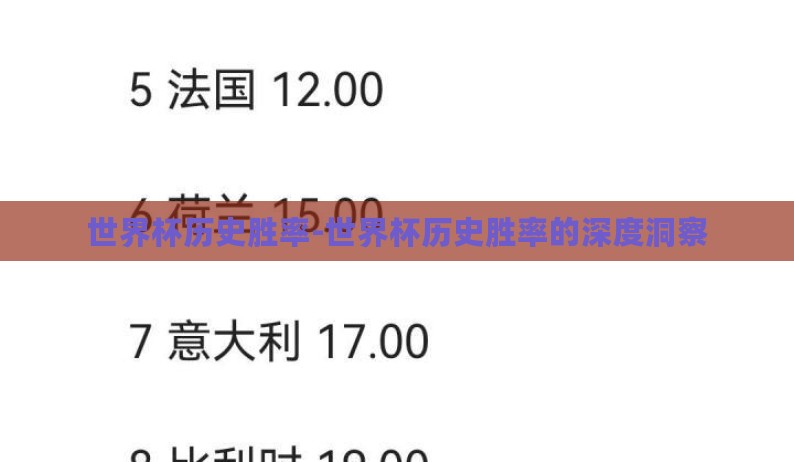 世界杯历史胜率-世界杯历史胜率的深度洞察