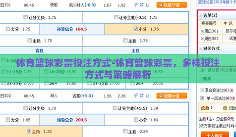 体育篮球彩票投注方式-体育篮球彩票，多样投注方式与策略解析
