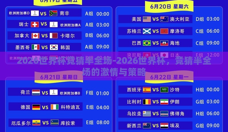 2026世界杯竞猜半全场-2026世界杯，竞猜半全场的激情与策略