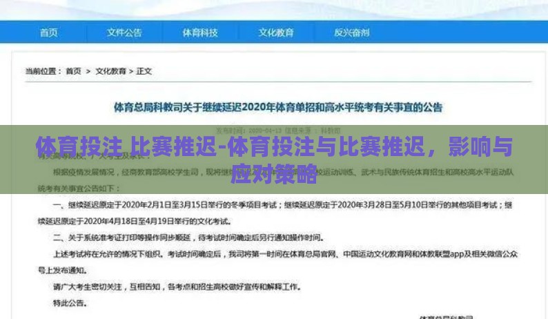 体育投注 比赛推迟-体育投注与比赛推迟，影响与应对策略