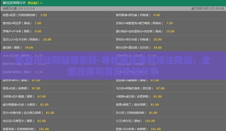 体育投注网站哪家好-寻找最佳体育投注网站，全面指南与真实体验分享